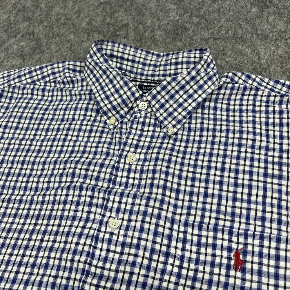 Vintage Ralph Lauren Shirt Mens XL Blue Check Button Down Blaire Gingham Preppy